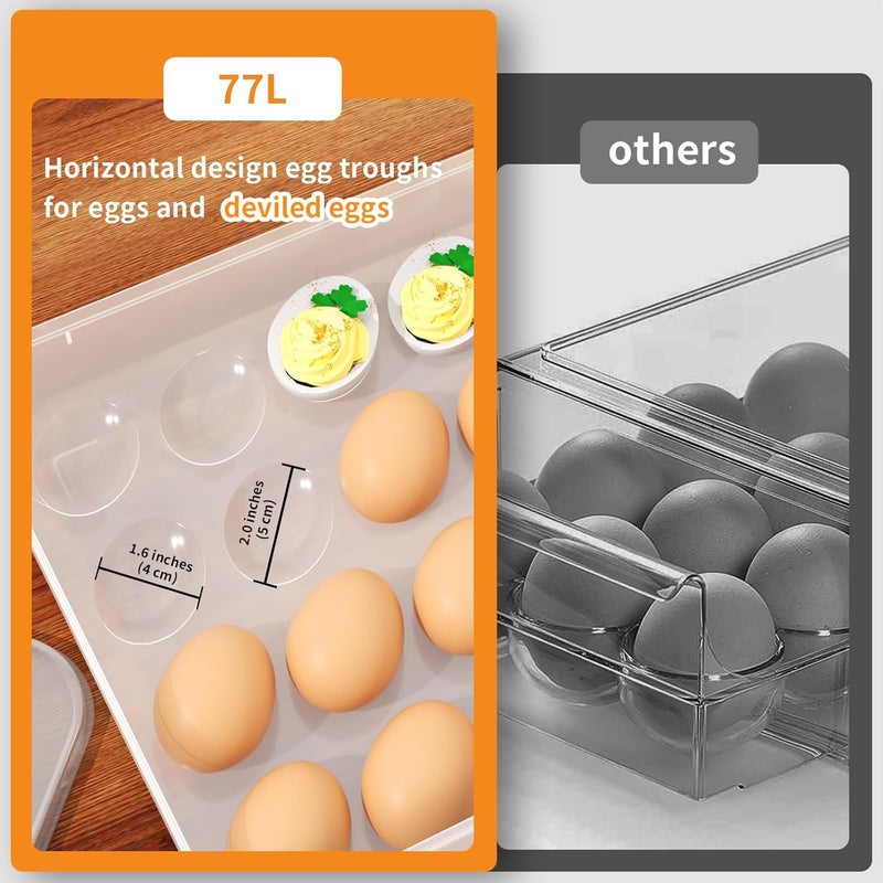 77L Deviled Egg Containers with Lid, (Set of 3), Plastic Egg Holder for Refrigerator for 72 Eggs, Clear Storage Deviled Egg Carrier Tray, Fridge Stackable Countertop Portable Egg Platter - Image 2